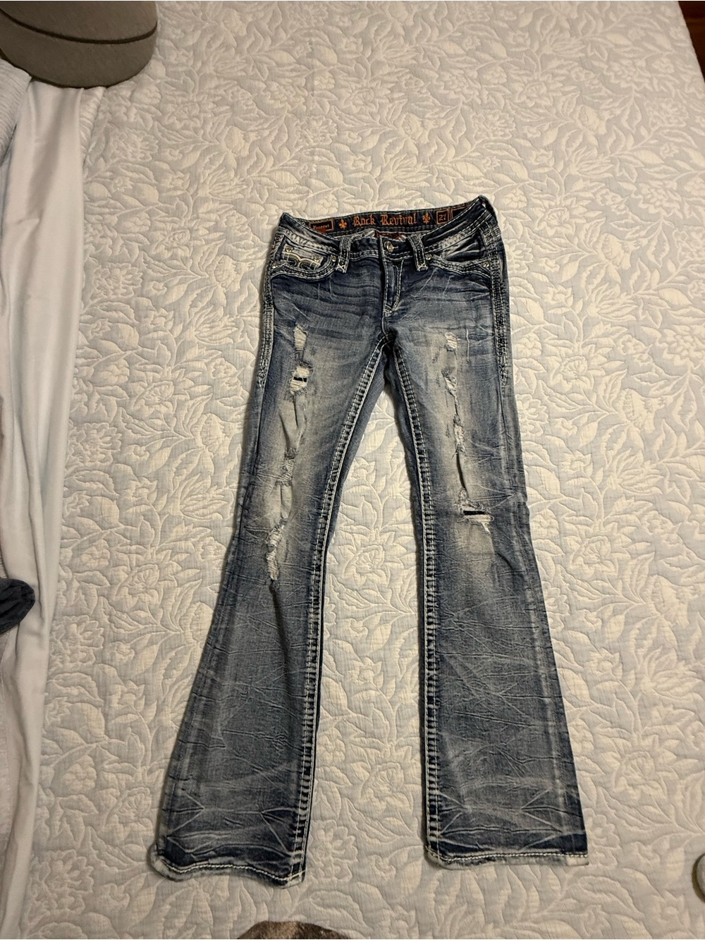 Rock Revival Women's Distressed Flare Jeans - Light Blue Wash